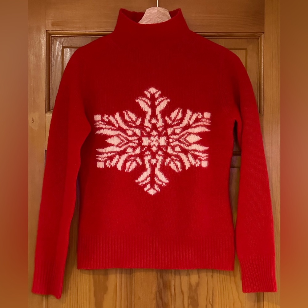 Bonnie & Bill by Holly Lambswool Mock Neck Red Sweater with White Snowflake S